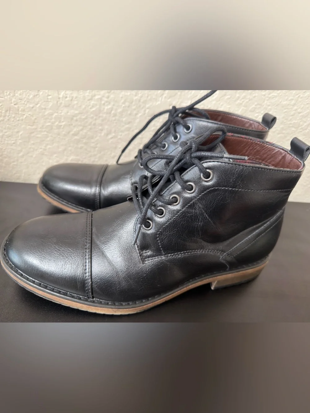Perry Ellis Portafolio Boots Black Faux Leather Men's MANNING II Lace-Up SZ 9